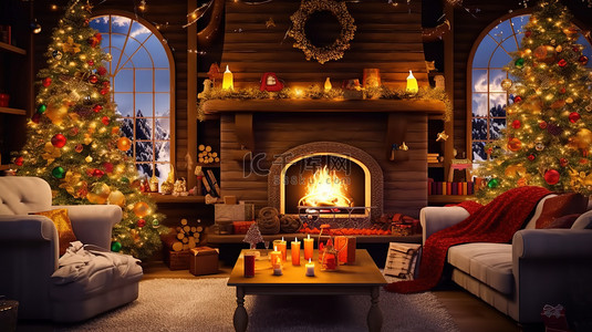 圣诞装饰的客厅壁炉2