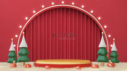 圣诞节背景图片_红色电商展台圣诞节圣诞树展台背景