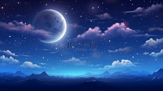 星空月亮背景图片_蓝色浩瀚星空静谧唯美创意背景16