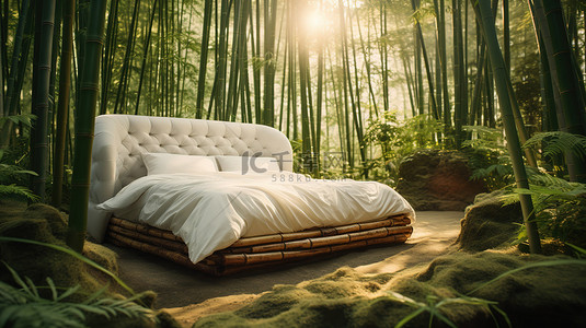 草丛的背景图片_竹林中摆放着一张舒服的床4