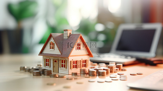 房产交付背景图片_办公桌上的小房子房产交易背景1