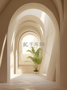 浅米色背景图片_拱形走廊浅米色室内建筑背景5