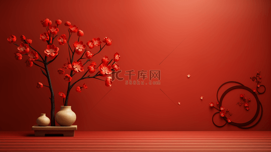 红色冬季背景图片_红色中国风传统古典梅花背景10