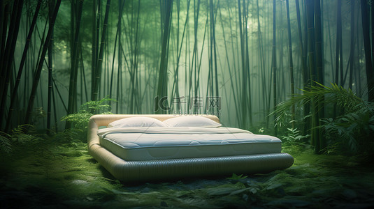 草丛的背景图片_竹林中摆放着一张舒服的床5