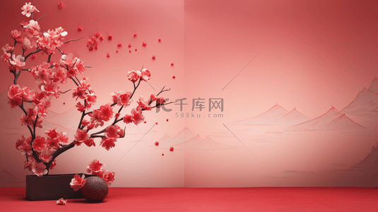古典梅花中国背景图片_红色中国风传统古典梅花背景18