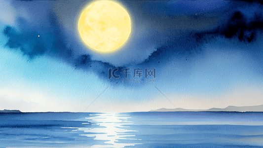 水彩水粉质感中秋节明月背景10