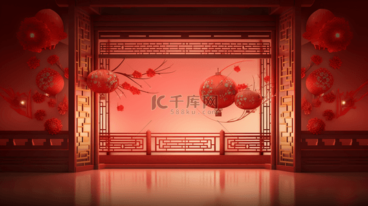 中式梅花背景背景图片_红色中国风传统古典吉祥喜庆背景15
