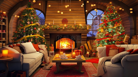 圣诞装饰的客厅壁炉13