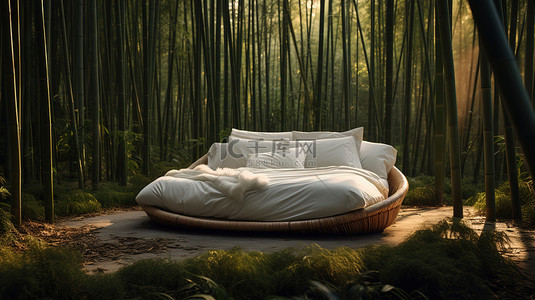 草丛的背景图片_竹林中摆放着一张舒服的床16