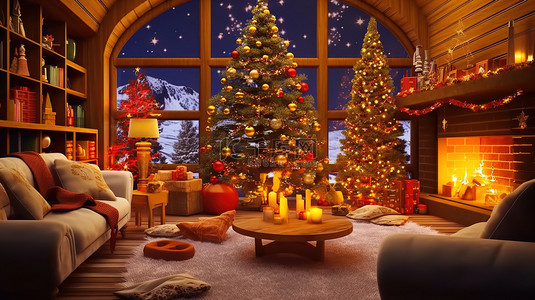 8节日背景图片_圣诞装饰的客厅壁炉8