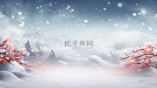 中国风雪中梅花盛开唯美背景20