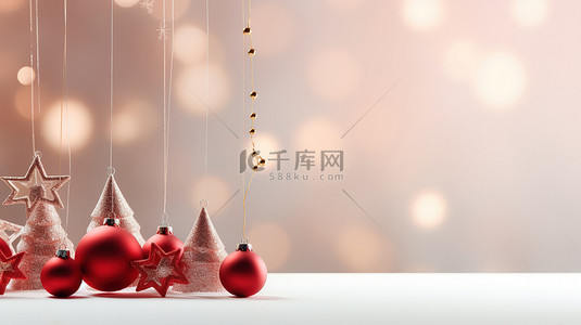 圣诞装饰梦幻球星星红色背景8