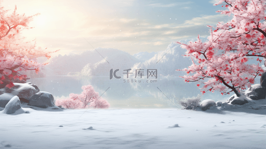 中国风雪中梅花盛开唯美背景