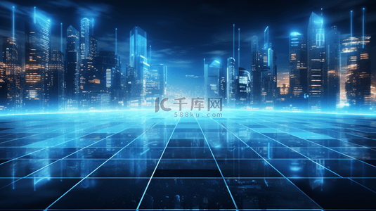 炫酷科技几何背景背景图片_蓝色未来高科技智能城市创意背景2