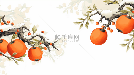 暖色中国风国画橘子写实背景7