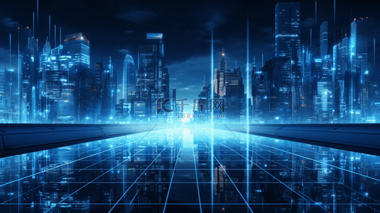 科技几何城市背景图片_蓝色未来高科技智能城市创意背景25