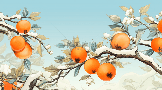橘子背景图片_暖色中国风国画橘子写实背景3