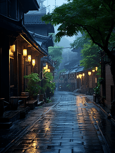 建筑背景图片_江南古镇下雨街景背景1