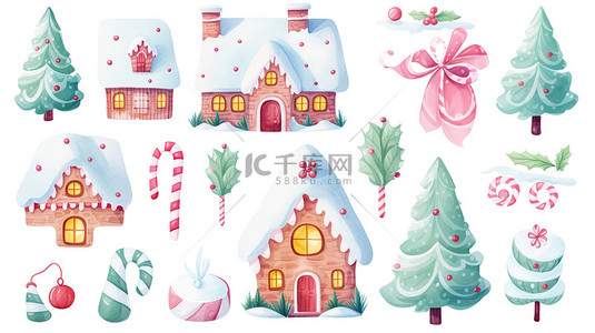 圣诞树元素背景图片_圣诞元素粉彩插图14