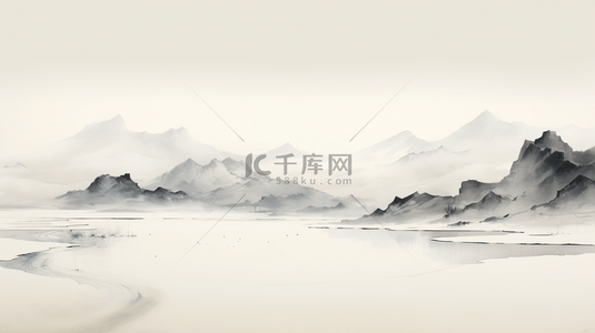 流水背景背景图片_黑白中国风水墨画淡雅意境山水背景1