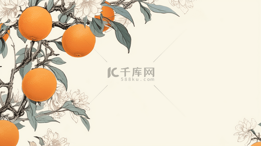 暖色中国风国画橘子写实背景1