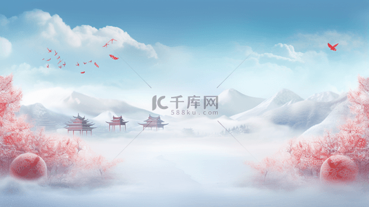 中国风雪中梅花盛开唯美背景