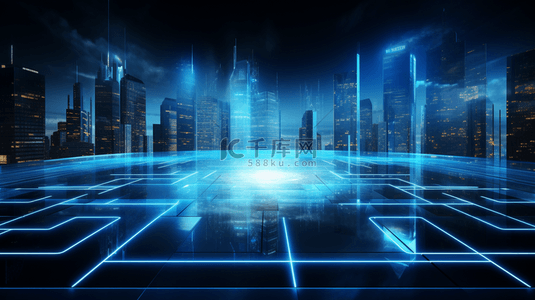 蓝色几何矩形背景图片_蓝色未来高科技智能城市创意背景24