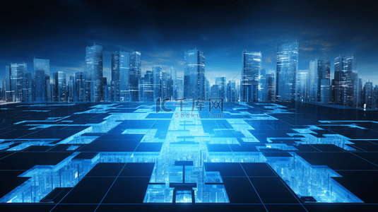 蓝色未来高科技智能城市创意背景28