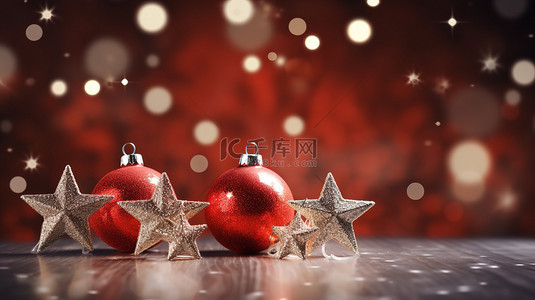 圣诞装饰梦幻球星星红色背景15
