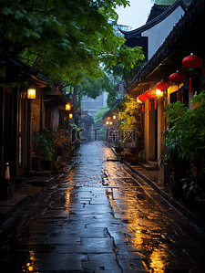 江南古镇下雨街景背景11