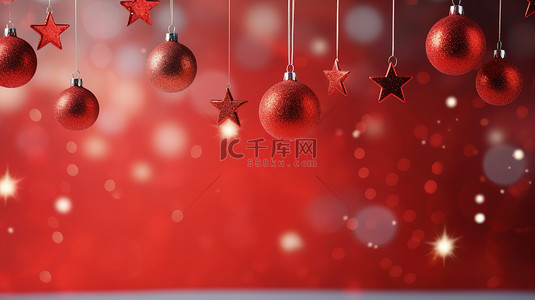 圣诞装饰梦幻球星星红色背景11