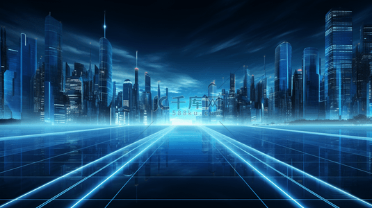 蓝色未来高科技智能城市创意背景9