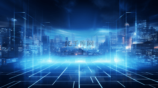 蓝色几何矩形背景图片_蓝色未来高科技智能城市创意背景22