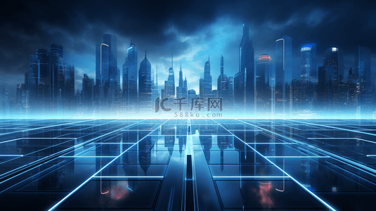 蓝色几何城市背景图片_蓝色未来高科技智能城市创意背景1