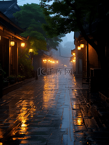 江南古镇下雨街景背景13