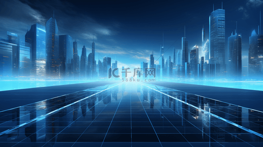 炫酷科技几何背景背景图片_蓝色未来高科技智能城市创意背景3