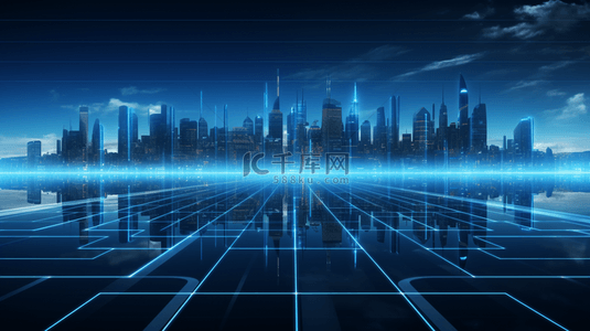 蓝色几何城市背景图片_蓝色未来高科技智能城市创意背景14
