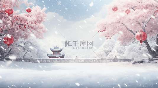 中国风雪中梅花盛开唯美背景3