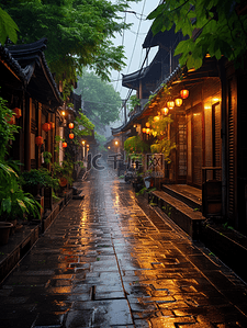 干旱大地下雨背景图片_江南古镇下雨街景背景3