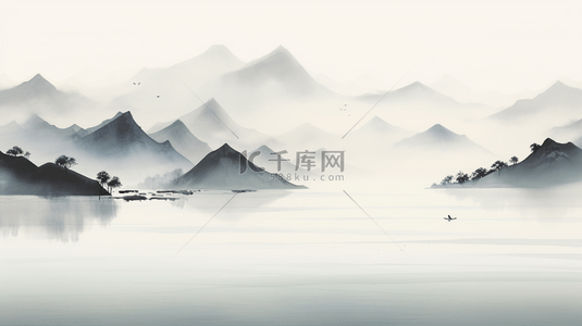 背景流水背景图片_黑白中国风水墨画淡雅意境山水背景10