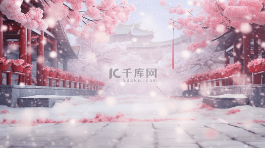 冬季背景红色背景图片_中国风雪中梅花盛开唯美背景18
