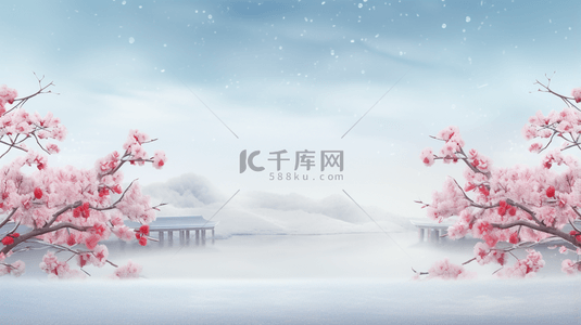 中国风雪中梅花盛开唯美背景1