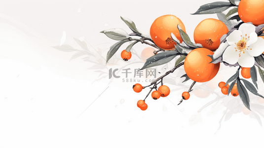 暖色中国风国画橘子写实背景6