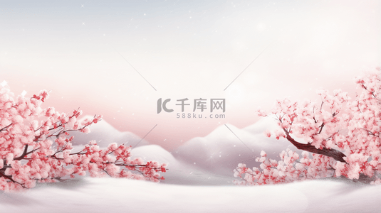 中国风雪中梅花盛开唯美背景