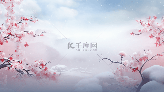 白梅花画背景图片_中国风雪中梅花盛开唯美背景