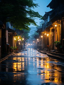 古镇街景背景图片_江南古镇下雨街景背景22