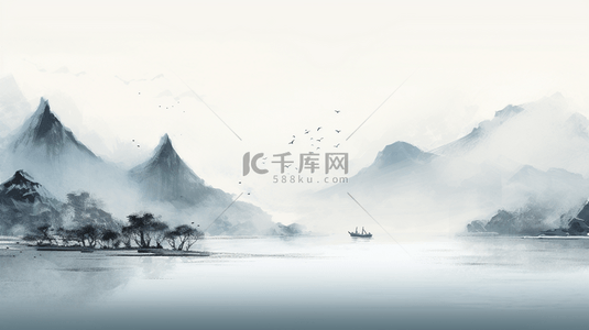 中式山水意境背景图片_黑白中国风水墨画淡雅意境山水背景12