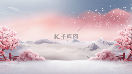 中国风雪中梅花盛开唯美背景