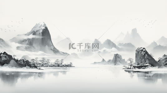 灰色古典背景背景图片_黑白中国风水墨画淡雅意境山水背景8