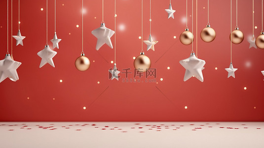 球星背景图片_圣诞装饰梦幻球星星红色背景7